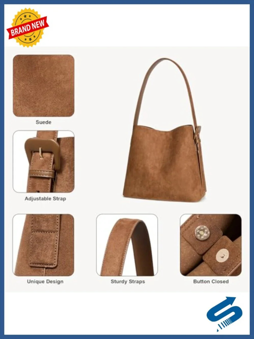 Faux Suede Bucket Bag with Adjustable Strap and Detachable Pouch